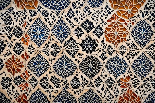 Produce an image highlighting the detailed and intricate patterns of a Moroccan tile texture. 