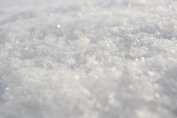 Obraz premium Winter background of snowy surface with melted snowflakes. Natural snow texture. Pattern of snow surface. Horizontal format.