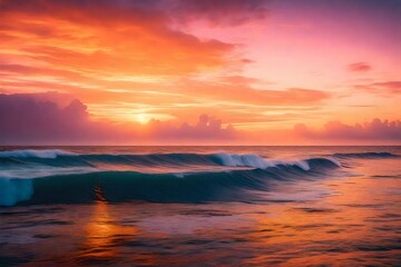 Generate a colorful and abstract background reminiscent of a sunset over a tranquil ocean, with...