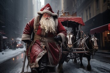 Santa Claus coming to New York City illustration