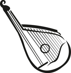 Cartoon Black and White Isolated Illustration Vector Of A Lute Music Instrument