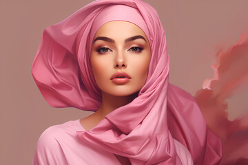 Arabic veiled woman in pink