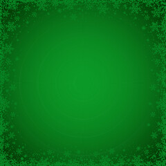 Green Christmas background with  square frame of snowflakes. Merry Christmas and Happy New Year greeting banner. Square new year background, headers, posters, cards, website.Vector illustration
