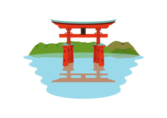 厳島神社　大鳥居のイラスト