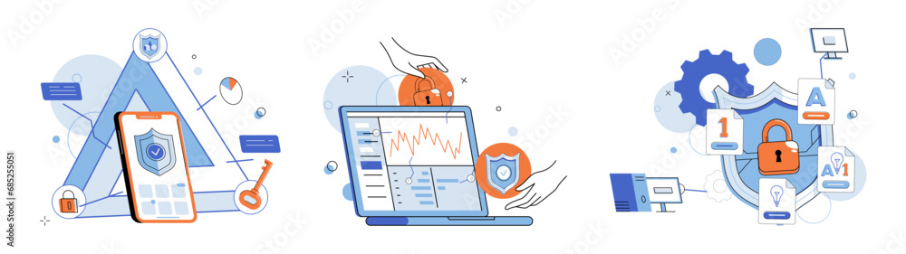 Poster cyber security vector illustration. technology advancements have increased need for effective cyber 