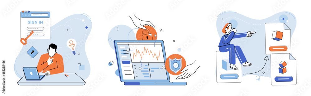 Poster information security vector illustration. effective information security management involves regular
