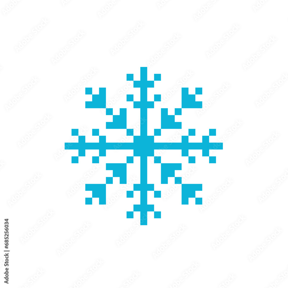 Poster pixel snowflakes icon. vector pixel art snowflake 8 bit logo for game