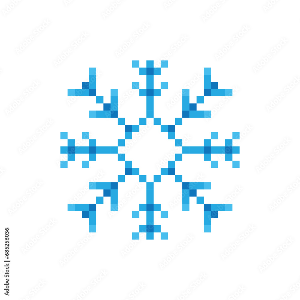 Poster pixel snowflakes icon. vector pixel art snowflake 8 bit logo for game