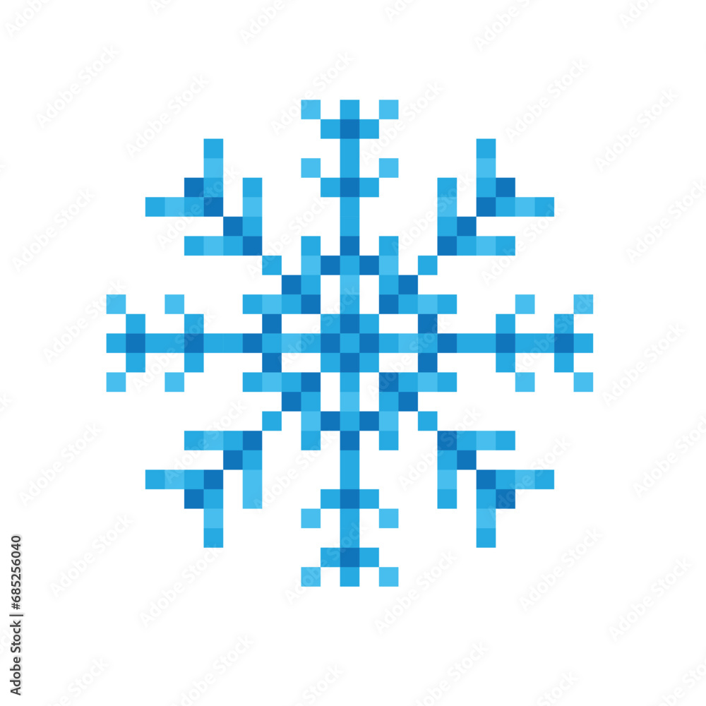 Poster pixel snowflakes icon. vector pixel art snowflake 8 bit logo for game