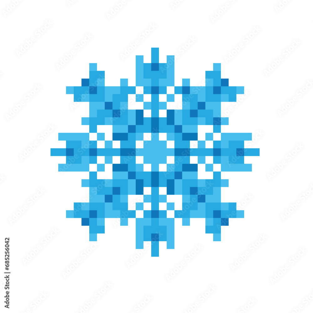 Poster pixel snowflakes icon. vector pixel art snowflake 8 bit logo for game
