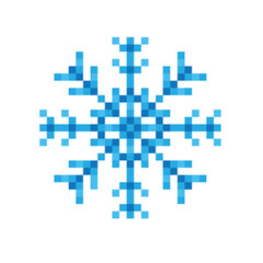 pixel snowflakes  icon.  Vector pixel art snowflake 8 bit logo for game