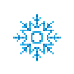 pixel snowflakes  icon.  Vector pixel art snowflake 8 bit logo for game