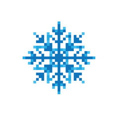 pixel snowflakes  icon.  Vector pixel art snowflake 8 bit logo for game