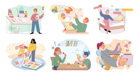 Child with tablet. Vector illustration. Using digital tablet enables person to have more connected and interactive lifestyle The internet provides vast repository information for kids to learn