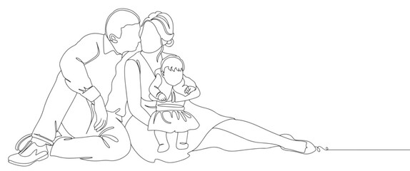 happy family mother father and kid line art style vector illustration