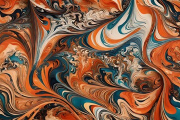 Craft an image of a marbled paper texture, highlighting the intricate swirls and vibrant color combinations. Create a visually appealing and artistic composition reminiscent of handmade paper crafts.