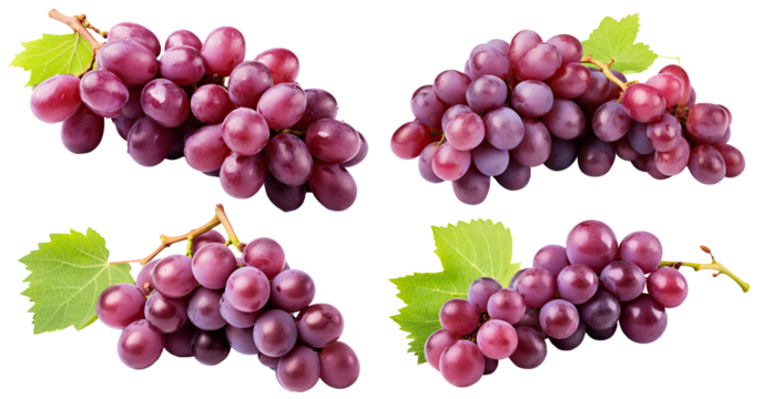 Set of ripe grapes with leaves, cut out
