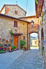 Medieval Tuscan village of Montefioralle in the municipality of Greve in Chianti in the province of Florence, Italy