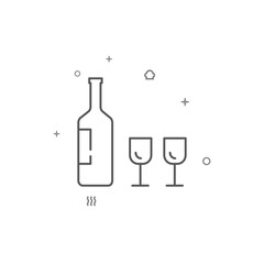 Wine, glasses simple vector line icon. Symbol, pictogram, sign isolated on white background. Editable stroke