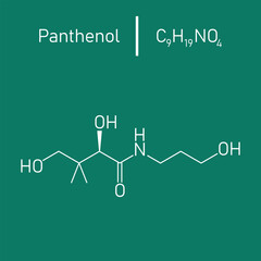 Skeletal formula of Panthenol. Chemical structure of Panthenol (C9H19NO4). Chemical resources for teachers and students. Vector illustration isolated on white background.