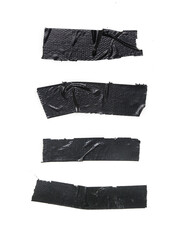 Set of pieces of general purpose vinyl black tape isolated o on white 