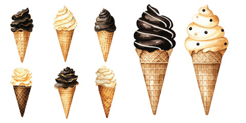 black and gold ice cream on cone vectors