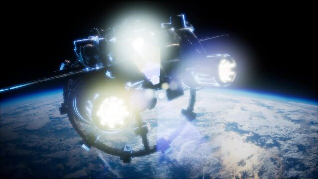 futuristic space satellite orbiting the earth elements of this image furnished