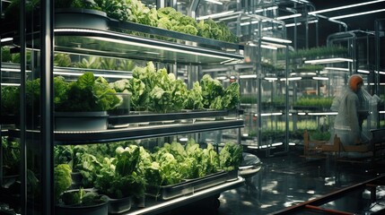 Plant vertical farms producing plant vaccines. AI generated image - obrazy, fototapety, plakaty