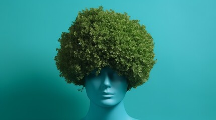 Garden topiary shaped like a human head, meticulously trimmed. Symbolizing mental health, the artful greenery evokes a sense of mindfulness, balance, and harmony in the tranquility of the garden.