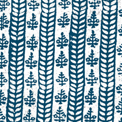 Indigo Leaf Background. Dark Blue Leaves vector pattern. Botanical background for textile, fabric, decor, wallpapers. Wavy Nature endless ornament. Floral Pattern.
