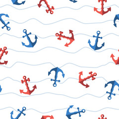 Ship anchors cute marine seamless pattern. Nautical vessel mooring appliance, Traditional ship accessory. Navy, ocean fleet, harbor background vector illustration © VectorCO
