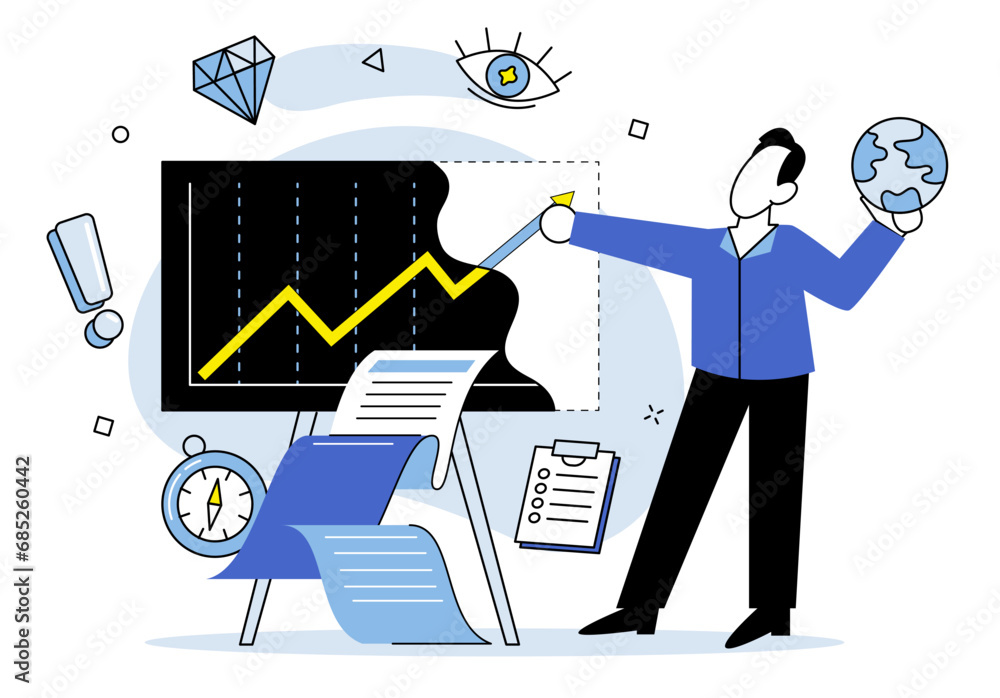 Aufkleber business analytics vector illustration. indexes provide comparative data for evaluating business per