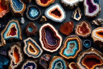 Craft an intriguing graphic resource showcasing the vibrant and textured surface of a geode. 