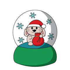 Snow globe with cute Rabbit Santa in color