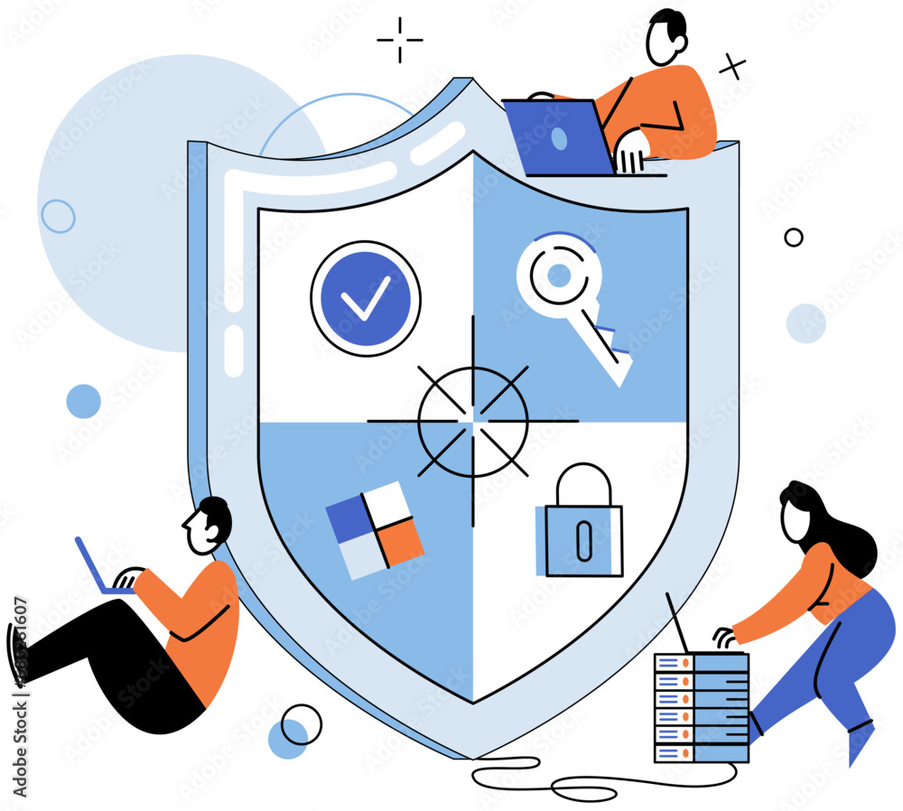 Poster cyber security vector illustration. tech professionals play vital role in developing effective cyber