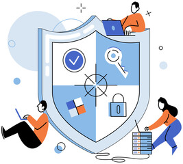 Cyber security vector illustration. Tech professionals play vital role in developing effective cyber security measures Confidential databases require strict protection to ensure data privacy