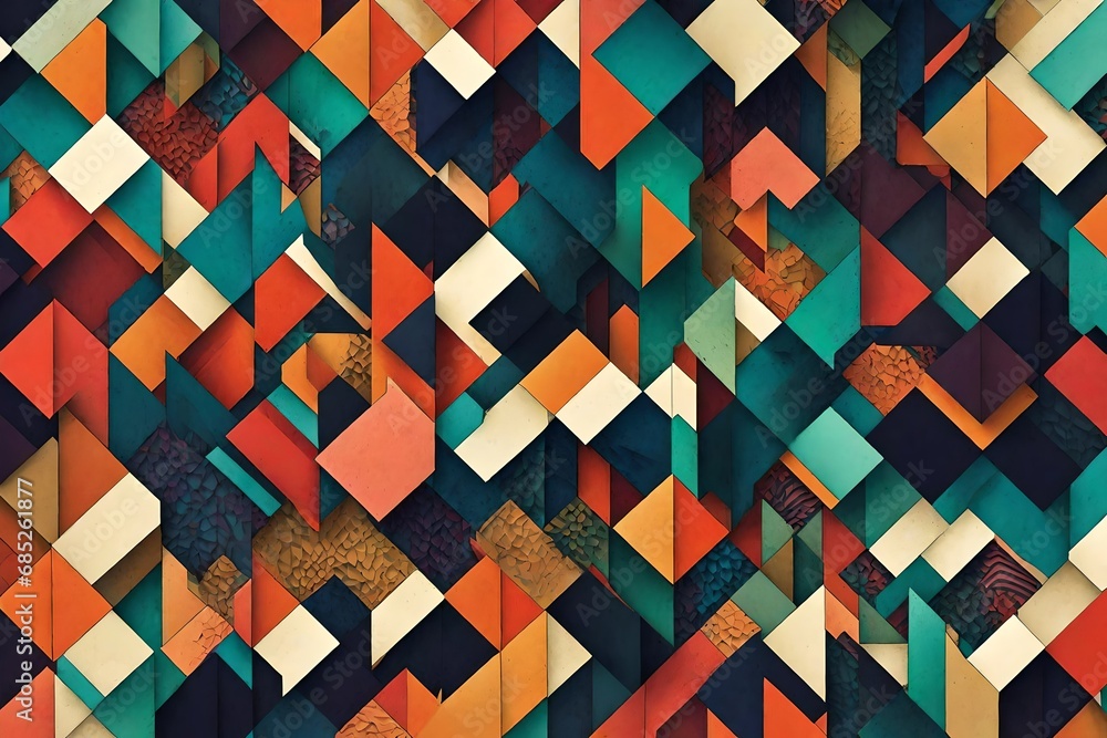Poster craft an eye-catching geometric background with a burst of contrasting and complementary colors, cre