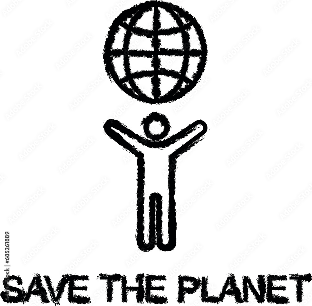 Sticker save the planet outline icon grunge style vector