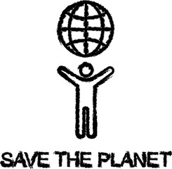 save the planet outline icon grunge style vector