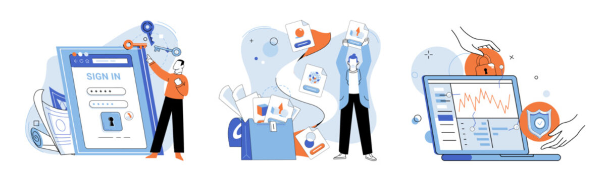 Database security vector illustration. Business operations rely on secure access to databases Antivirus software helps protect databases from malicious threats Personal data should be protected