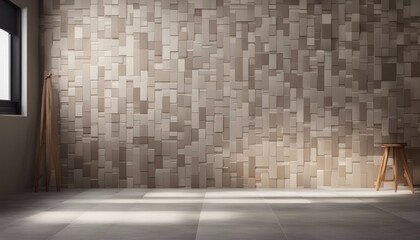 light and shadow room mock ups - light gray, brown and beige tiled wall