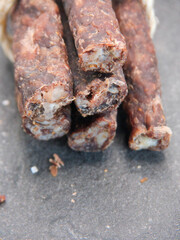 Tasty dried beef sausages a traditional snack in some countries