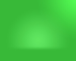 Realistic cove curve wall floor studio background in green color in landscape format. Realistic green background with soft lighting