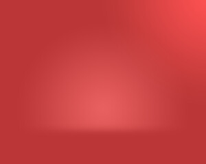 Realistic cove curve wall floor studio background in red color in landscape format. Realistic red background with soft lighting