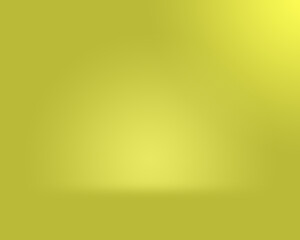 Realistic cove curve wall floor studio background in yellow color in landscape format. Realistic yellow background with soft lighting