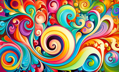 Bright colorful abstract curls and swirls pattern background