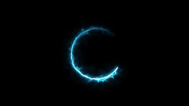 Neon circle rotation, glowing effect circle frame animation isolated on black background.