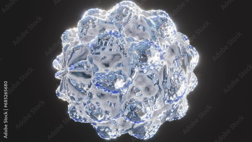 Poster abstract 3d animation of a fractal gem growing around the spinning glitter sphere with wavy texture 
