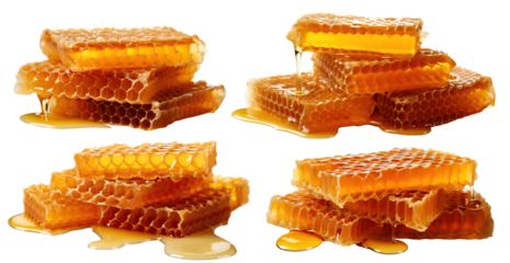 Set of stacks of sweet dripping honeycombs, cut out