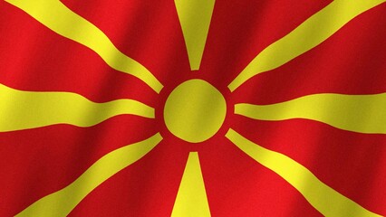 North Macedonia flag waving in the wind. Flag of North Macedonia images